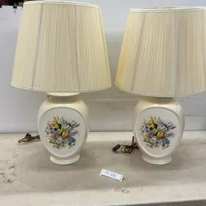 Pair of Vintage Iridescent Ceramic Floral Bouquet Table Lamps with Pleated Shades, 30" High