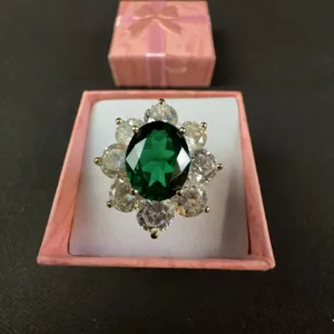 14k Gold Ring with Green and Clear Stones