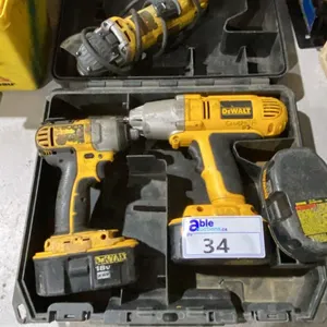 2 DEWALT CORDLESS DRILLS WITH BATTERIES & DEWALT ELECTRIC GRINDER