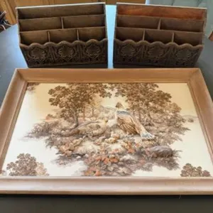 Cloth Quail Picture, Wood Organizers