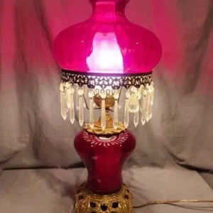 Fenton Red Ruby Hurricane Table Lamp, 11"L X 26"T