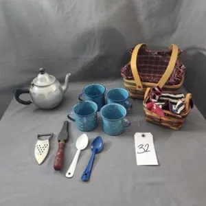 Longaberger Baskets,Enamelware & Sharpening Stone
