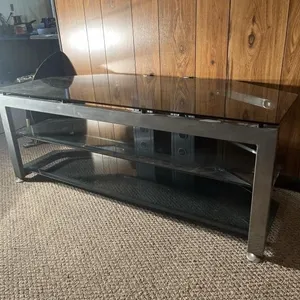 metal and glass entertainment console with glass