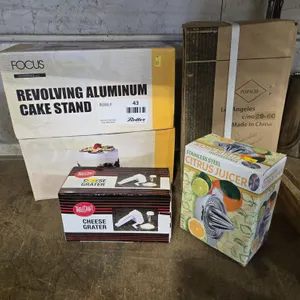 New: Focus Cake Stand, TableCraft Cheese Grater, Winware Citrus Juicer