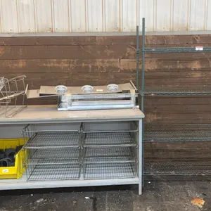 Commercial Stainless Prep Table w/ Wire Baskets, Shelving Unit & Fixture Vent Hood – Mixed Lot