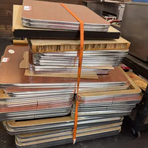 Bulk Lot of Commercial Restaurant Table Tops (Various Sizes) – Laminated Wood w/ Metal Trim