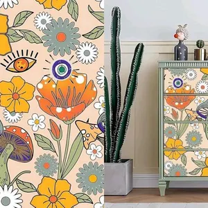 New Vintage-Style Floral Mushrooms Peel and Stick Wallpaper Boho Modern Vintage Accent Wall Removable Self Adhesive Wallpaper Bathroom Bedroom Kitchen