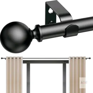 New 66" - 120" / 126" Black Curtain Rod Adjustable Length, Heavy Duty, Diameter 7/8 inch, Decorative Finials