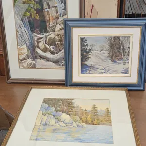 Three Framed Nature Watercolor Paintings in Varying Sizes