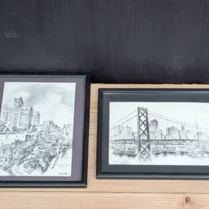 Framed Pen and Ink Drawings by Alex Stern, San Francisco Views