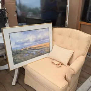 Samsung Televison, Upholstered Armchair and Framed Artwork Bundle 