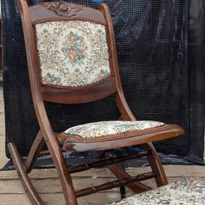 1917 Foldable Wooden Rocking Chair and Foot Table Set