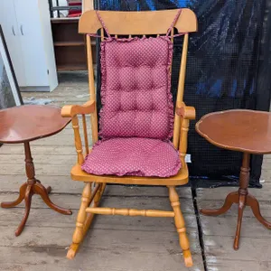 Wooden Rocking Chair With Cushions and Matching Side Tables