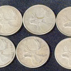 6 Canadian Quarters 1953-1959 Non-Magnetic