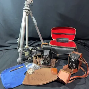 Vintage Cameras With Bags and Stand