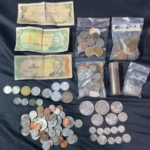 Foreign Coins and Bills Collection with 1902 and 1944 US dime