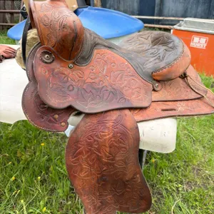 Leather Saddle with Floral Tooling, Marked 653 655-73132