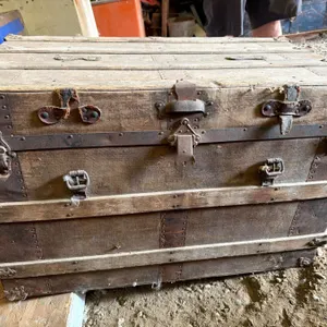 Wooden Antique Chest with Contents Inside