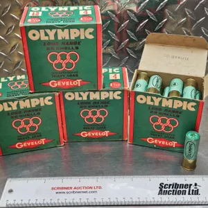 AMMO : Gevelot : Olympic Long Range : 12ga 2-3/4" (1-1/2ox : #4 Shot) (Vintage) (4 Boxes of 25 & 1 B