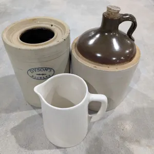 (2) Vintage Pickling Crocks and Vintage pitcher