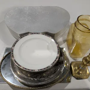 Lot of Misc. Vint6age Glass tray, Mirror and brush, and etc.