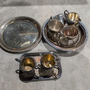 Lot of Vintage E.P. Lead trays, tea Cup, Cremer, and etc.
