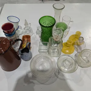 Lot of Vintage Enamel, glass, Hoosier vase, and etc.