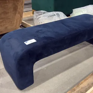 NAVY BLUE VELVET LOOK MODERN BENCH