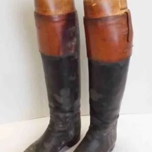 Antique Leather Riding Tall Boots w/Original Wood