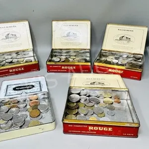 5 vintage tin of world coins