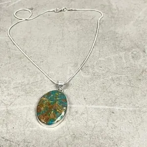 Chrysocolla & silver pendant & silver chain