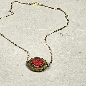 Tibetan red coral & brass pendant & brass chain