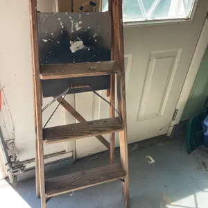 Wooden Four Step Ladder with Repurposed Sign