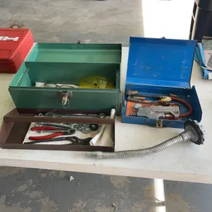 Metal Toolboxes with Assorted Hand Tools and Accessories
