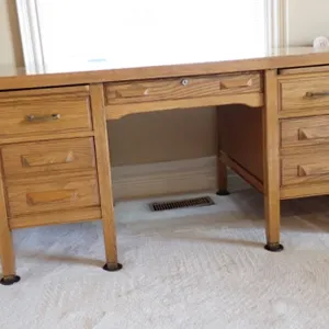 Oak Pedestal Desk and Chair