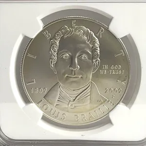 2009-P Louis Braille Silver Commemorative Dollar, NGC MS69