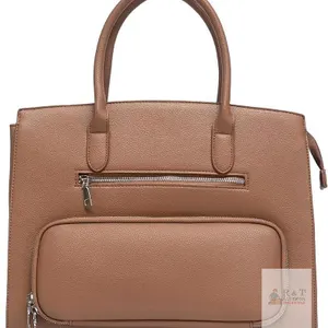 New NEWBELLA Khaki Vegan Leather Work Tote Bag for Travel Handbags with Insulated Pocket & Adjustable Strap, 14.5" × 3" × 13" (Excluding Handles)