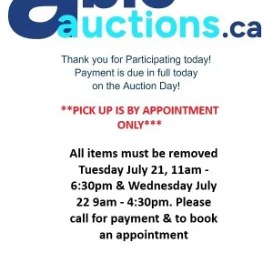 *All items must be removed by appointment Tues July 21 11am - 6:30pm & Wed 9am - 4:30pm*