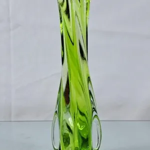 Vintage Green & Clear Glass Swung Vase - 8.75"H