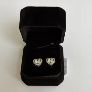 New 925S 1.0 Ct Each Heart Halo Stud Earrings