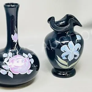 pair-hand painted vases- signed