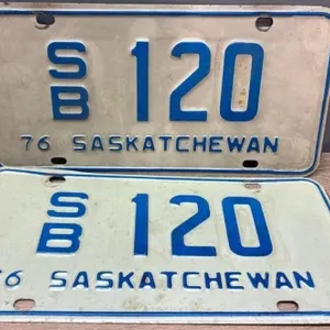 Matched Set 1976 Sask. School Bus License Plates.