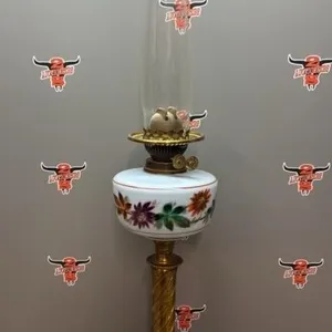 Antique Hand Painted English Oil Lamp. 17” to