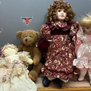 One Teddy Bear & 3 Dolls