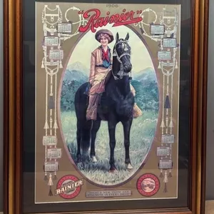 Framed 1906 Rainier Calendar Poster. 27.5”W x