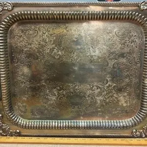 Large Silver Plate Tray 17”W x 21.5”L *NO SHIPPING