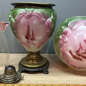 Antique Oil Lamp Base & Globe. No Font. *FC