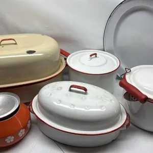 Vintage Enamelware Lot Pots roasters plate etc