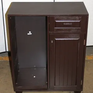 Brown Wooden Cabinet with Pull-Out Drawer and Hinged Door
