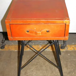 Leather-Wrapped Box on Metal Base